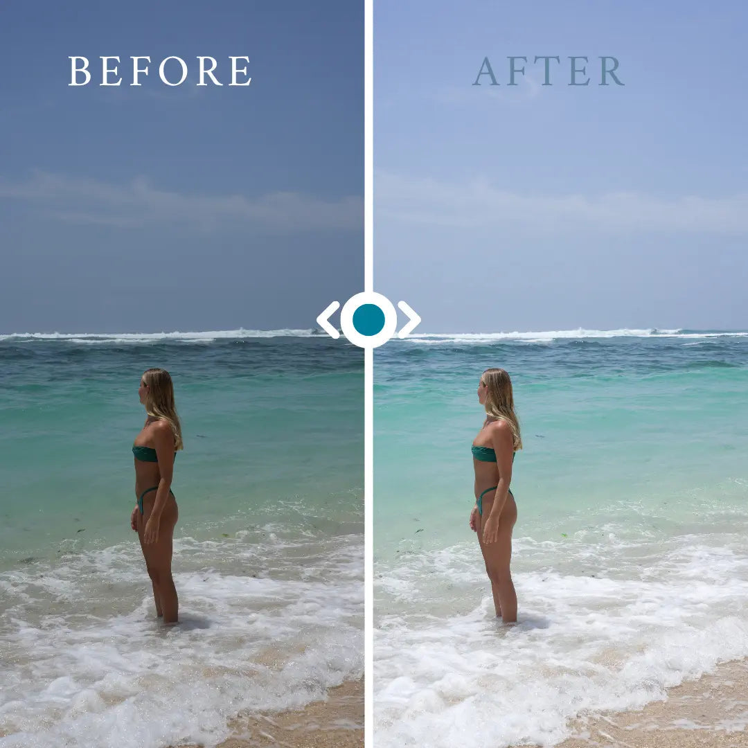 Grainy Tan Photo Preset Edit: Beach Presets for Lightroom Kamalia Studio