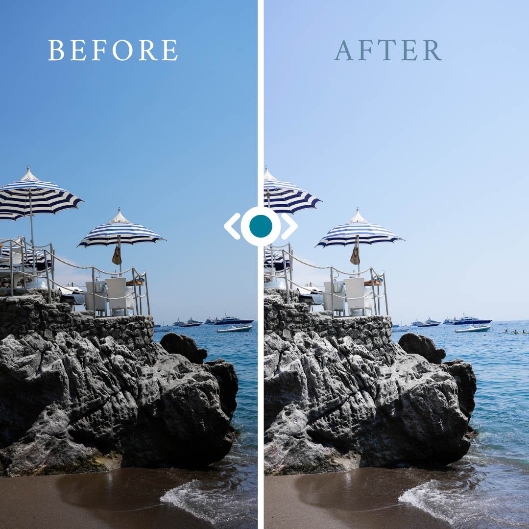 Positano Photo Preset Edit: ool Blue Lightroom Presets | White Whites & Deep Ocean Tones | Europe Beach Minimal Aesthetic Filters