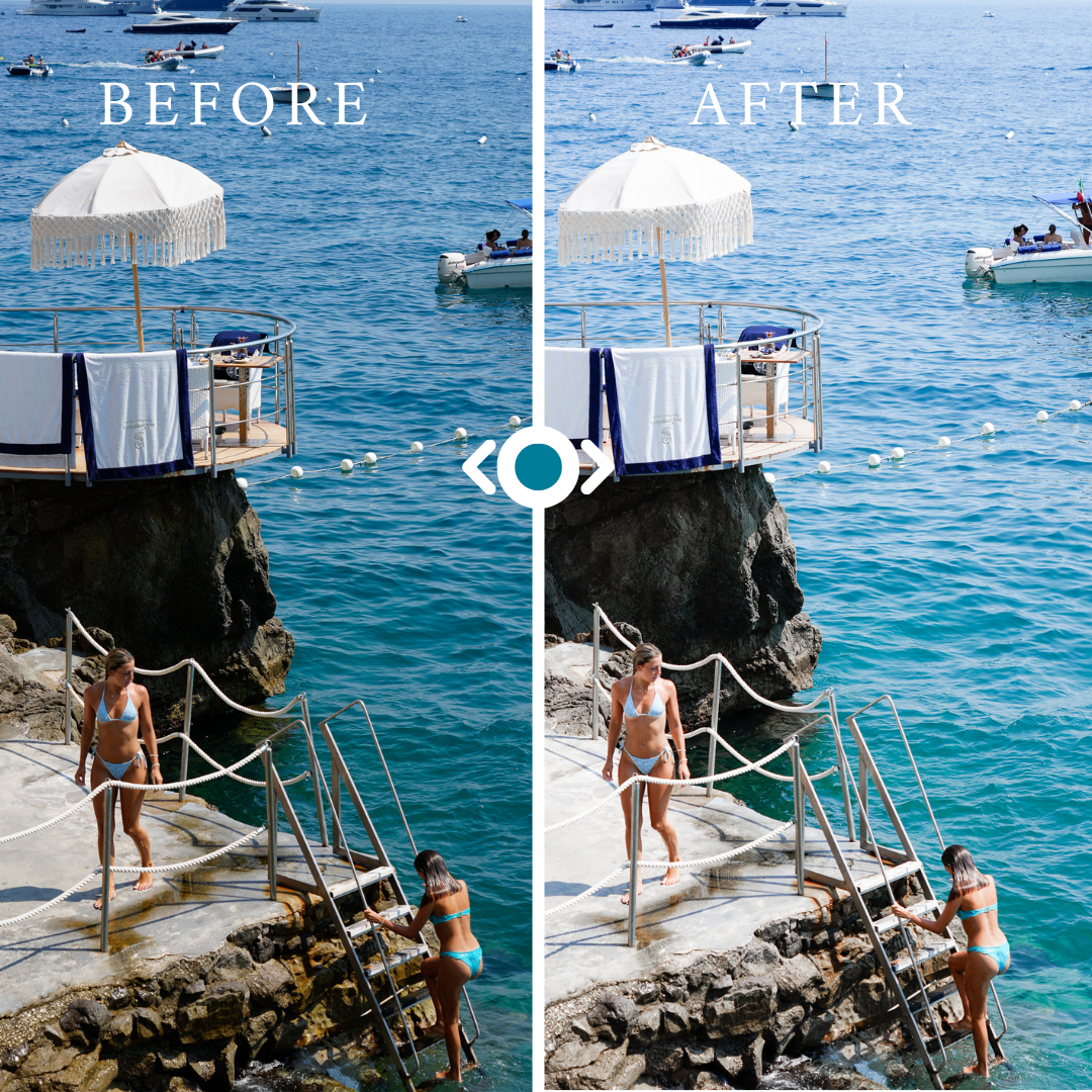 Positano Photo Preset Edit: ool Blue Lightroom Presets | White Whites & Deep Ocean Tones | Europe Beach Minimal Aesthetic Filters