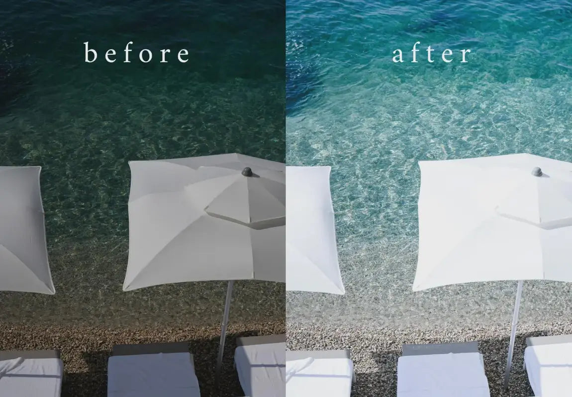 Bright Ocean Photo Preset Edit: Santorini Lightroom Presets | Blue Water, White Villas & Tan Skin | Greek Island Beach Filters Kamalia Studio